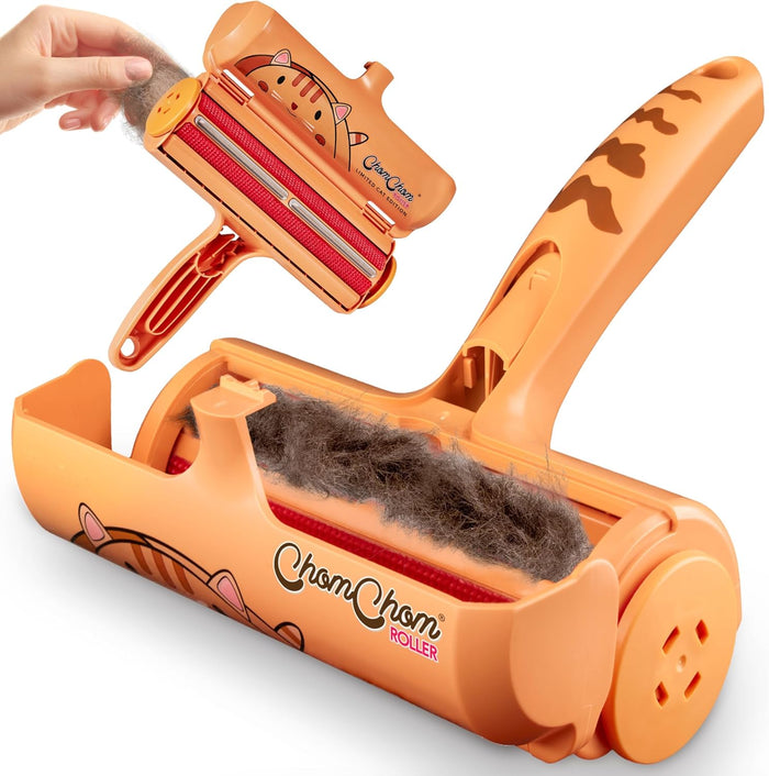 ChomChom Roller Pet Hair Remover and Reusable Lint Roller - Cat and Dog Hair Remover for Furniture, Couch, Carpet, Clothing and Bedding - Portable, Multi-Surface Fur Removal Tool (Black)