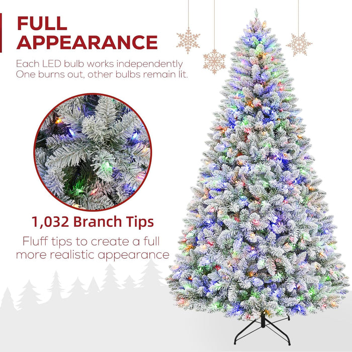 Hykolity 6 ft Prelit Snow Flocked Christmas Tree, 250 Color-Changing LED Lights, 1032 Hinged Branch Tips, 10 Colors, Full Snowy Appearance, Easy Assembly, Metal Stand