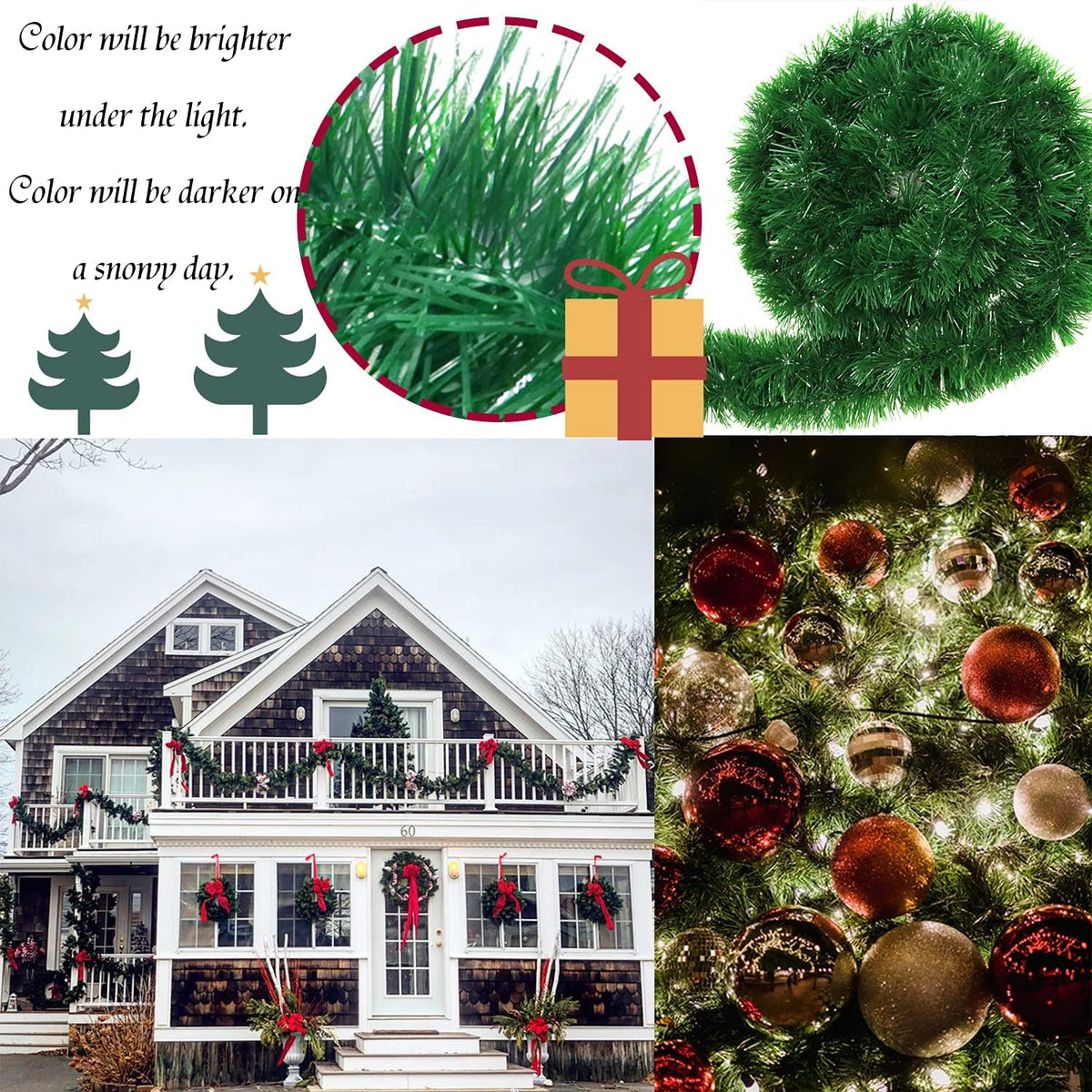50 Feet Green Tinsel Garland, Artificial Christmas Pine Decorative Garland for Holiday Wedding Decoration