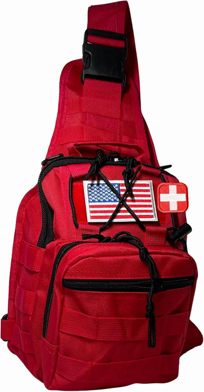 NOVO First Aid Sling Backpack Empty - Red Mini Backpack, Professional Medical Sling Bag & First Tactical Sling