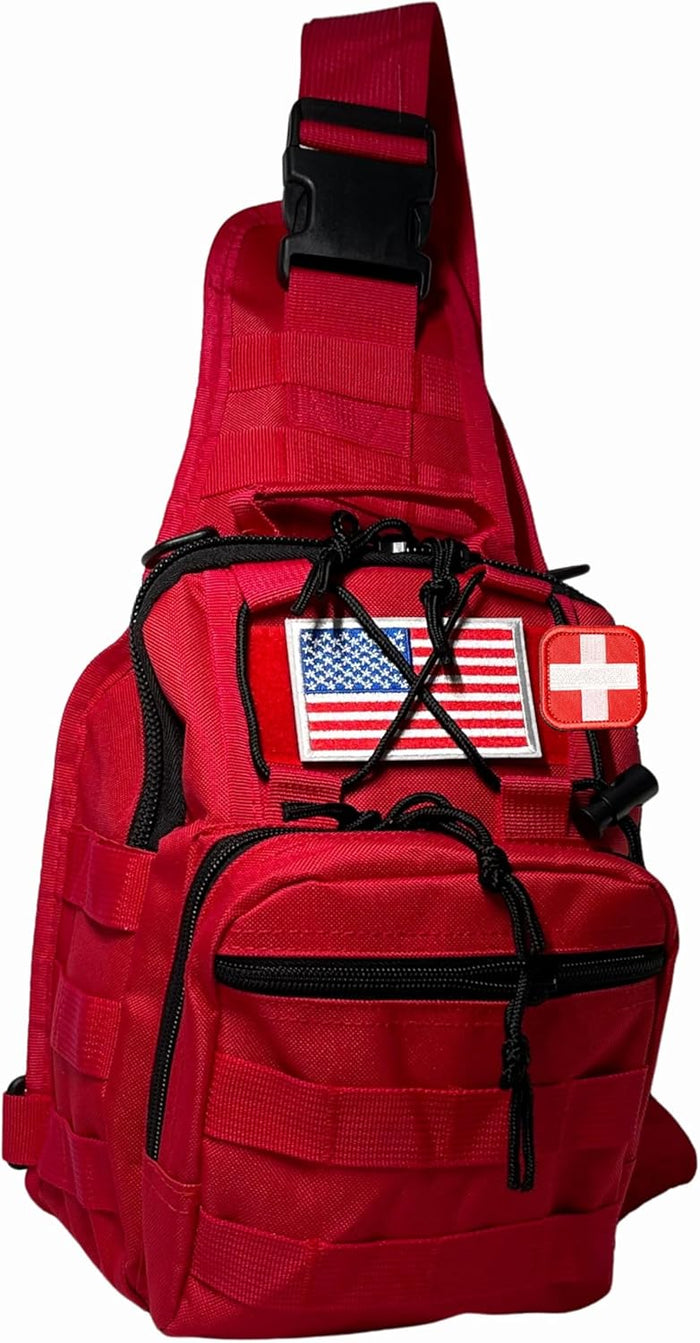 NOVO First Aid Sling Backpack Empty - Red Mini Backpack, Professional Medical Sling Bag & First Tactical Sling