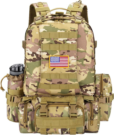 60L Tactical Backpack for Men, Large Military Backpack Molle Rucksack, Heavy Duty Army Assault Pack, Tactical Bag with Detachable Bottle Holder for Hiking Camping Hunting Adventure, Camo