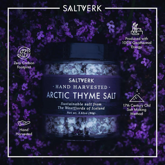 Saltverk Sea Salt - Gourmet, Icelandic, Hand Harvested and Sustainably Made - Arctic Thyme 2.82 Oz