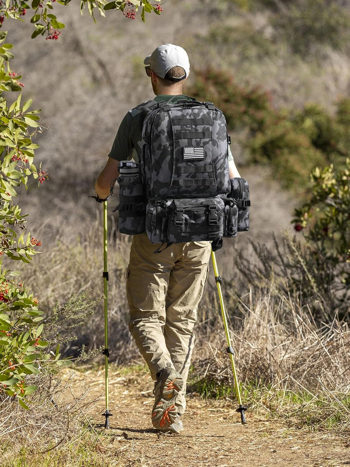 NOOLA 60L Military Tactical Backpack for Men Army 3 Day Assault Pack Large Camping Detachable Rucksack with Bottle Holder