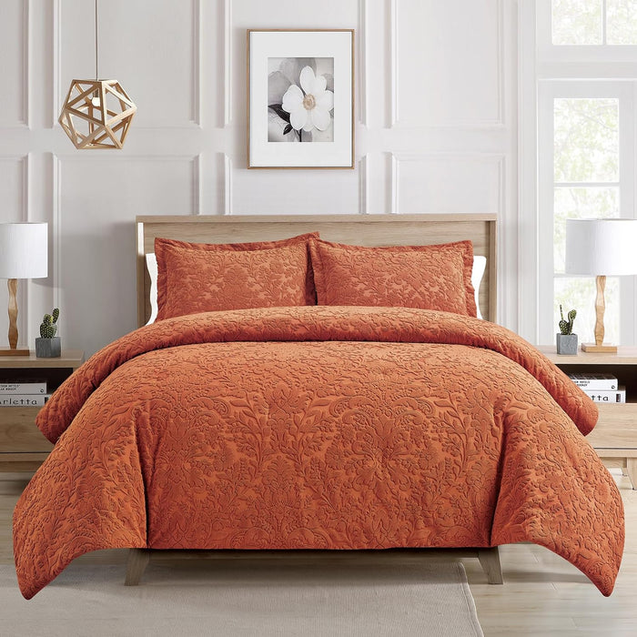 Sunshine Nicole Velvet Jacquard Comforter Set, Velvet Jacquard Face and Brushed Solid Microfiber Reverse, with Light Weight Soft Poly Fill, 3 Pieces Purple, King