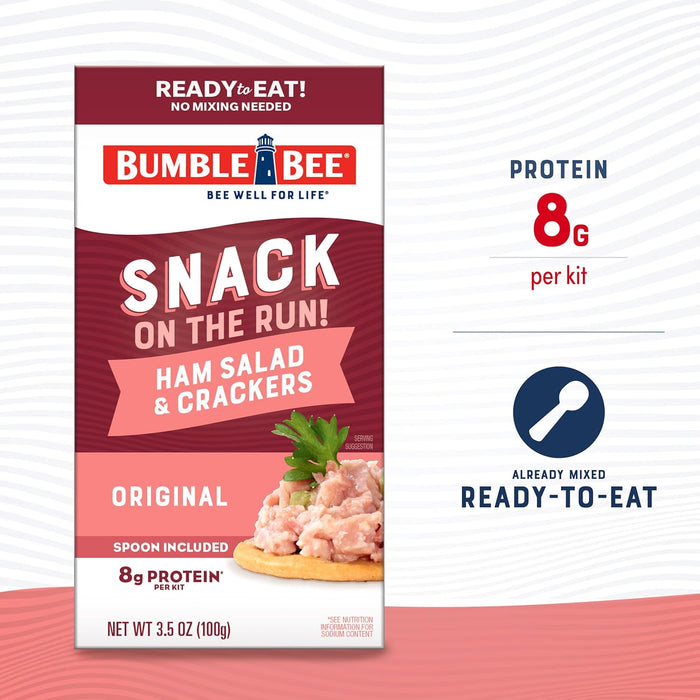Bumble Bee Snack On The Run Ham Salad with Crackers Kit, 3.5 oz - Ready to Eat, Spoon Included - Shelf Stable & Convenient Protein Snack