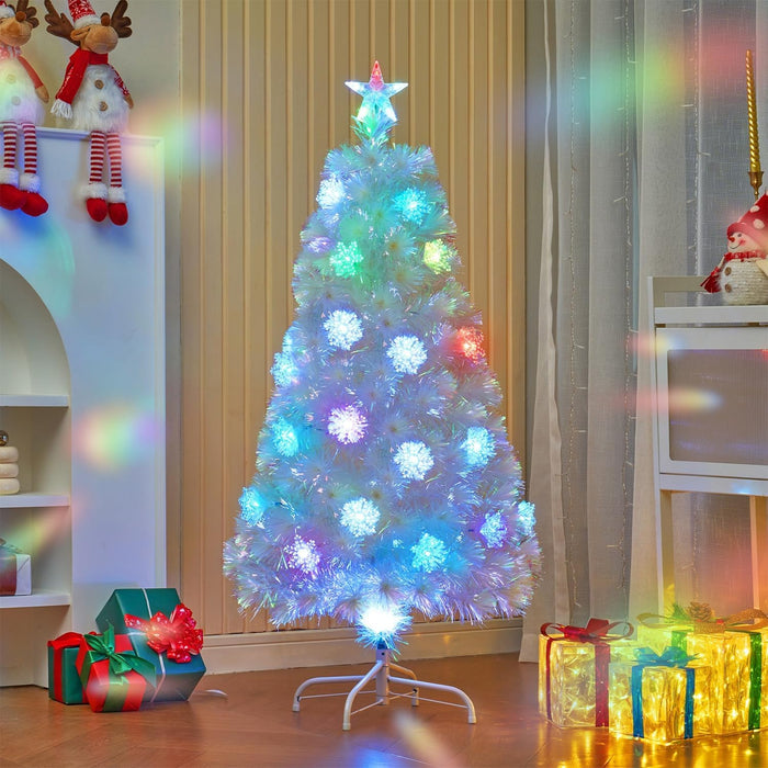 Juegoal 7 ft Pre-Lit Optical Fiber Christmas Artificial Tree, with LED RGB Color Changing Led Lights, Snowflakes and Top Star, Festive Party Holiday Fake Multicolor Xmas Tree with Sturdy Metal Legs