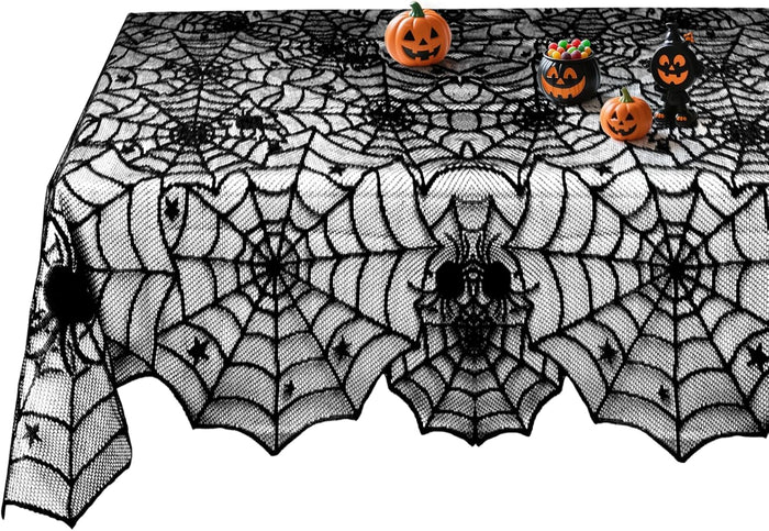 Halloween Table Runner, Black Lace Spider Web Table Runners for Halloween Decor/Party Dinner Table Decoration 18 x 72Inch