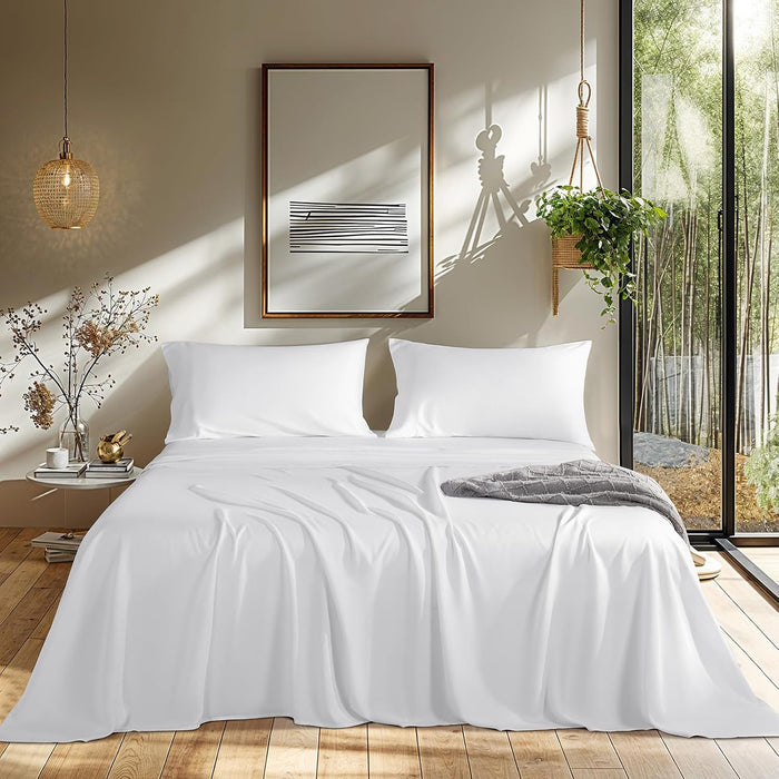 LBRO2M Cooling Bed Sheet 100% Viscose Derived from Bamboo Sheet Set 4 Piece Queen Size,Fit Up to 16" Deep Mattress, 1800 TC Sheet Super Soft Silky Smooth,Breathable Cool Bedding (Queen Dark Gray)