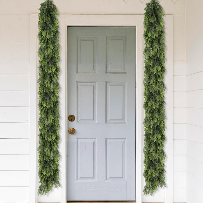 9FT Realistic Christmas Cedar Garland, Artificial Christmas Garland Real Touch Greenery Faux Pine Garlands, Xmas Decorations Indoor Outdoor