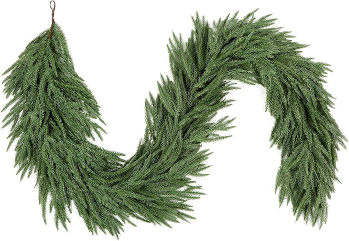 9ft Christmas Garland, Real Touch Norfolk Pine Garland - Pine Garland, Artificial Greenery Christmas Garland for Mantle, Table, Fireplace, Indoor, Outdoor Christmas Decorations
