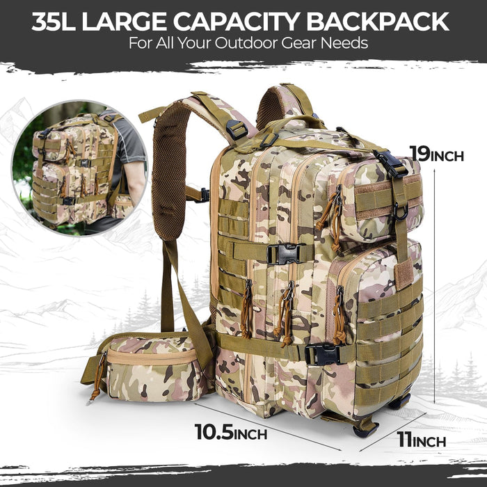 Outdoor Tactical Backpack Military for Men - Army Style MOLLE Survival Rucksack - 3 Day Assault Pack for Travel Hiking Hunting Camping Gym Camouflage Tan