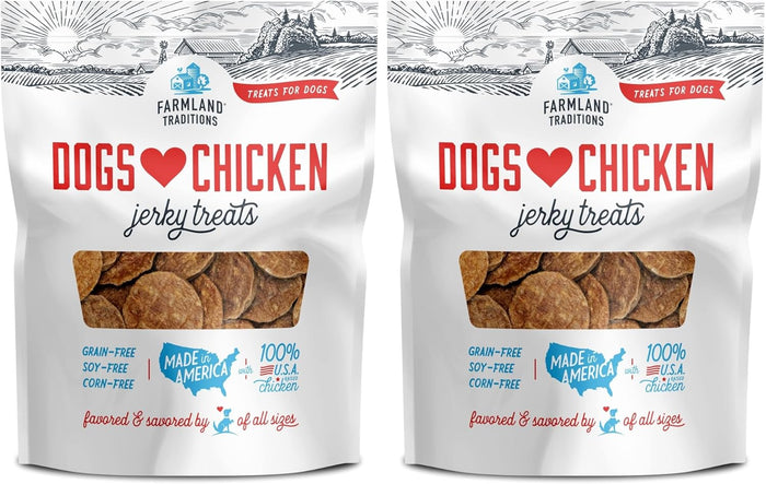 Farmland Traditions Dogs Love Chicken Jerky Dog Treats, Premium Two-Ingredient Dog Jerky with USA-Raised Chicken, 3-Pound Bag