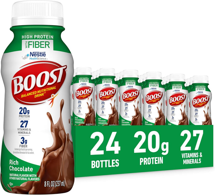 BOOST High Protein with Fiber Ready to Drink Complete Nutritional Drink, Very Vanilla, 8 fl oz Bottle, 24 Pack