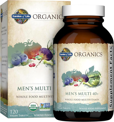 Garden of Life Organics Whole Food Multivitamin for Men 40+, Vegan Mens Multi for Health & Well-Being Certified & Minerals for Men Over 40 Mens Vitamins, 120 Tablets