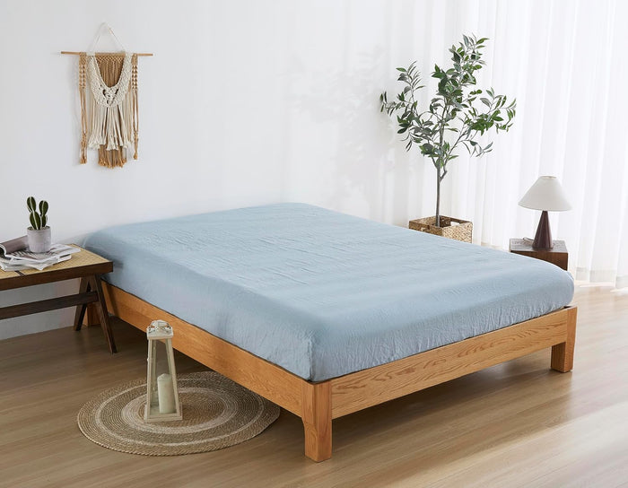 100% French Flax Linen Sheet Set, Bed Sheets Breathable and Durable, 4 Pcs Set - 1 Flat Sheet, 1 Fitted Sheet, 2 Pillowcases, 16 Inch Deep Pocket, All Season (Natural Linen, King)