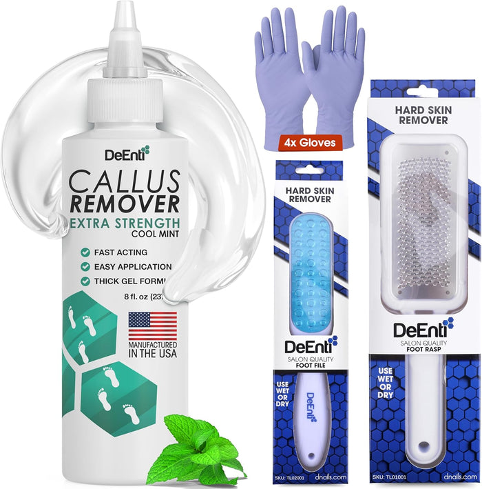 DeEnti Callus Remover for Feet, Extra Strength Foot Callus Remover Gel, 8oz Salon Grade Home Pedicure Supplies for Dry Skin, Cracked Heel, Professional Strength Foot Care, Cool Mint