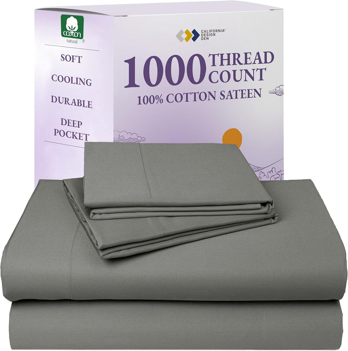 California Design Den Split King Sheets Sets for Adjustable Bed - Luxury 1000 Thread Count Sateen, Thick and Natural 100% Cotton Bed Sheets, Deep Pockets, Durable Bedding Set - White