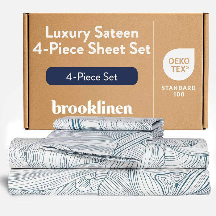 Brooklinen Luxury Sateen 4 Piece Sheet Set - 100% Cotton Bed Sheets, Soft & Durable King Size Sheets Set in Slate Grey, Oeko-TEX Certified Bedding Set, 1 Fitted Sheet, 1 Flat Sheet, 2 Pillowcases