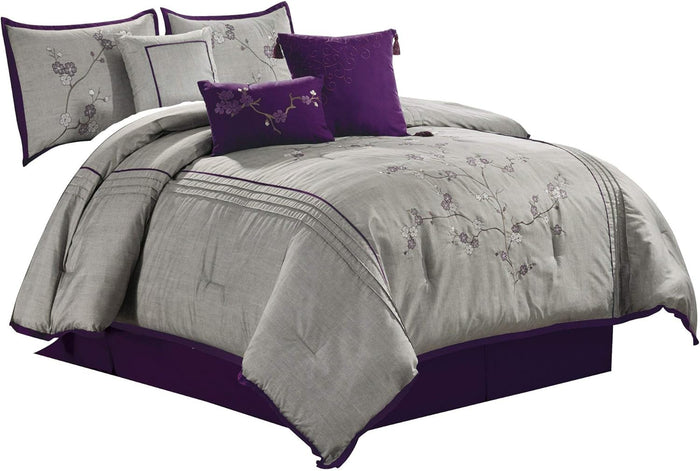 Chezmoi Collection Serene 7-Piece Luxury Autumn Floral Embroidery Comforter Set, Queen, Orange/Brown/Taupe