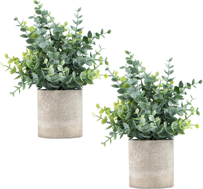 2 Pack Black Fake Eucalyptus Small Fake Plants Potted Artificial Plants for Halloween Decorations Shelf Desk Home Farmhouse Room Coffee Table Bathroom Decor(Black)