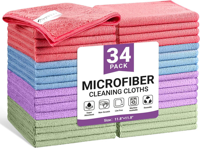 Microfiber Cleaning Cloth, 12 Pack Blue Cleaning Rags for Housekeeping, Reusable Microfiber Towels for Car, Kitchen, Bathroom and Household Cleaning Supplies, 11.8"X11.8"