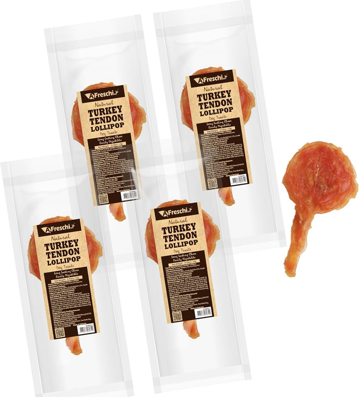 AFreschi Turkey Tendons for Dogs, USA-Sourced, Healthy Dog Treats, Rawhide-Free Puppy Chews, Long Lasting, All Natural, Hypoallergenic Dog Treats for Small Breeds, 8 oz Pack Variety (S)