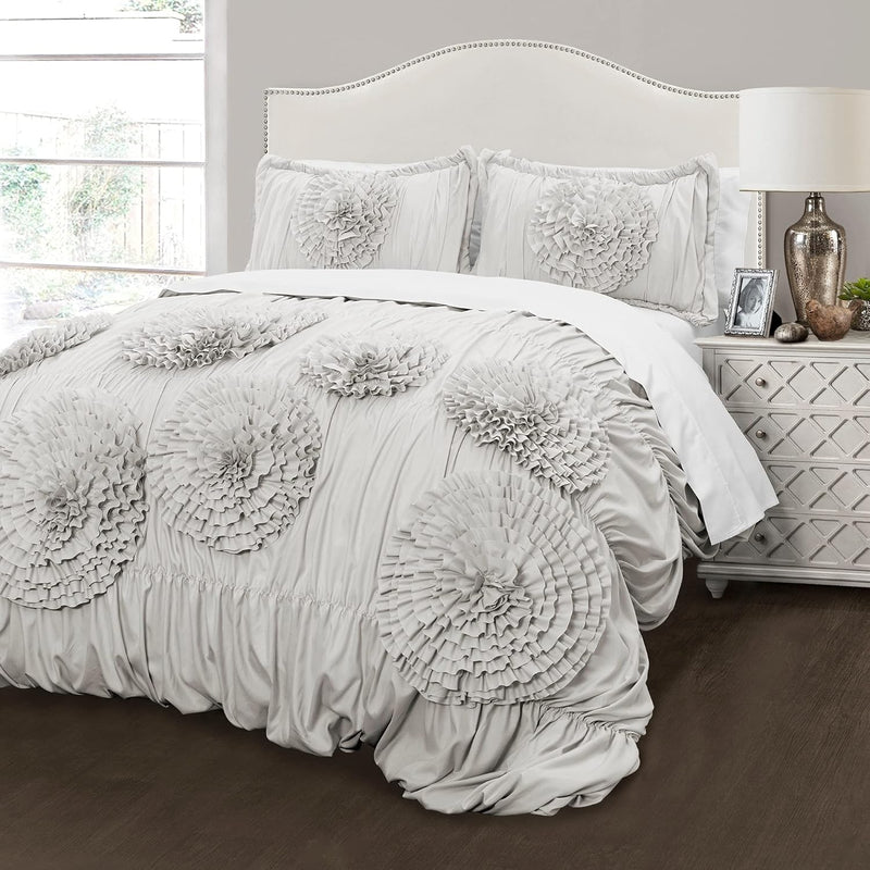 Lush Decor 3 Piece Serena Comforter Set, Queen, Ivory