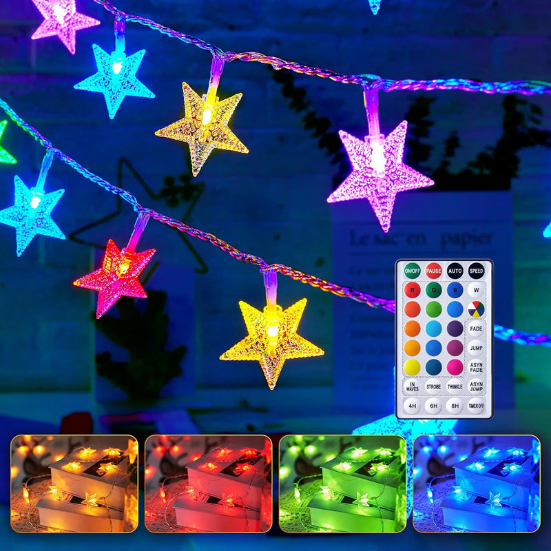 Minetom Star String Lights Battery Operated - 17 ft 50 LED Star Fairy String Lights with Timer, Waterproof for Indoor Bedroom Tent Loft Bed Patio Party Wedding Decor, Warm White