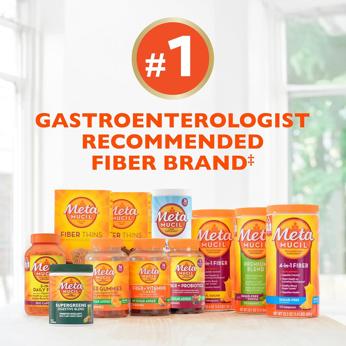 Metamucil 4-in-1 Psyllium Husk Fiber Supplement, Sugar-Free, 180 teaspoons, Orange Flavored, Daily Fiber Powder for Digestive Health, made with Plant-Based Psyllium Husk Fiber
