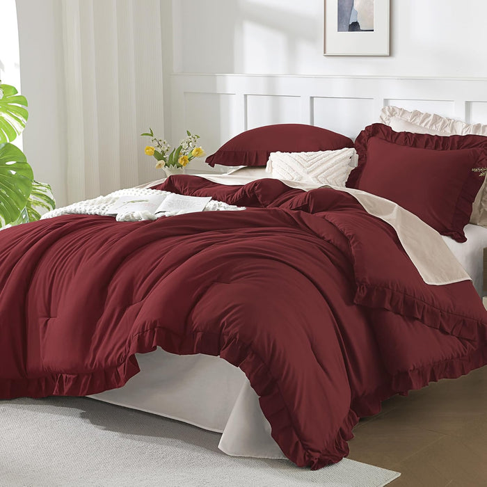 Andency Comforter Full Size Set White, 3 Pieces Ruffle Farmhouse Shabby Chic Gift Full Comforter Set, Soft Lightweight Fluffy All Season Room Decor Bed Set for Girls Women Teens Daughter