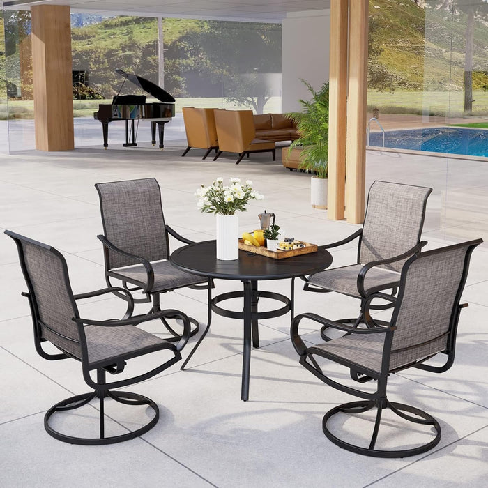MFSTUDIO Outdoor Dining Set for 4，Round Patio Table and Chairs Set with Umbrella Hole, 5 Piece Patio Furniture Set for Deck, Backyard, Poolside & Garden