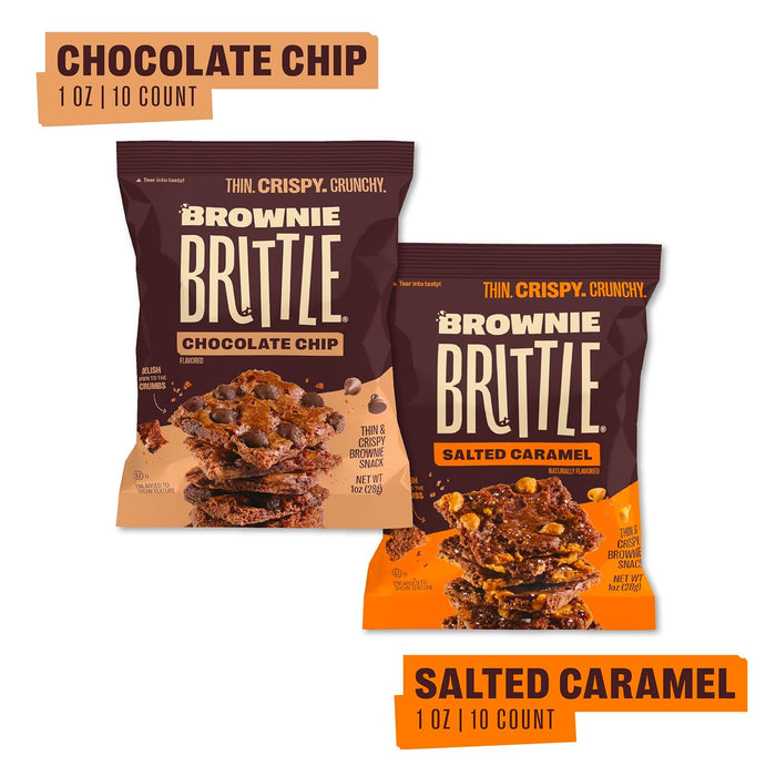 Brownie Brittle – Chocolate Chip & Salted Caramel Thin and Crispy Sweet Snacks (Pack of 20, 1 oz), Rich Gourmet Brownie Bites Dessert