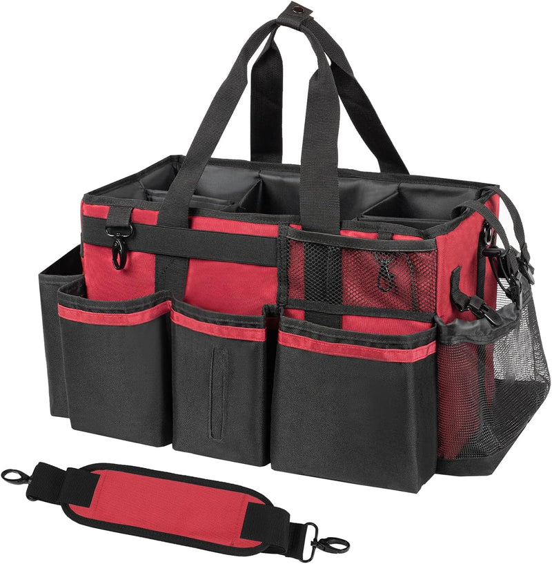 Wearable Cleaning Caddy, Cleaning Caddy Supplies Organizer with Handle & Shoulder Straps for Housekeepers, Under Sink & Car Cleaning Tool Organizers Bag with 4 Foldable Divider (LotusPink)