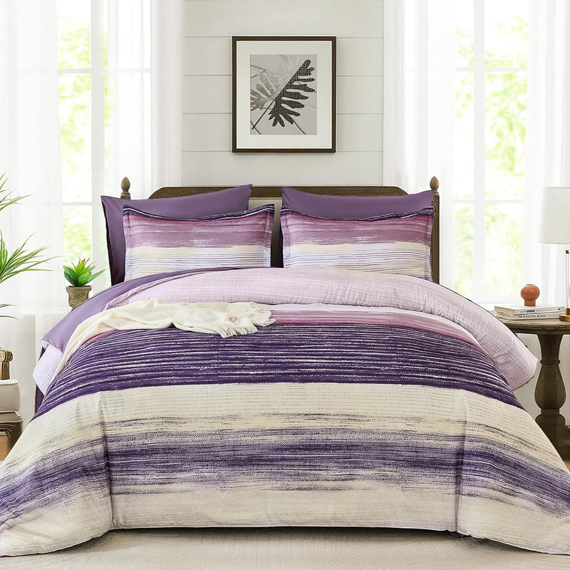 WONGS BEDDING Blue Comforter Set King Size, 7 Pieces King Bed in a Bag for All Season, Soft and Breathable Striped Bedding Set with Boho Comforter, Flat Sheet, Fitted Sheet, Pillowcases & Shams