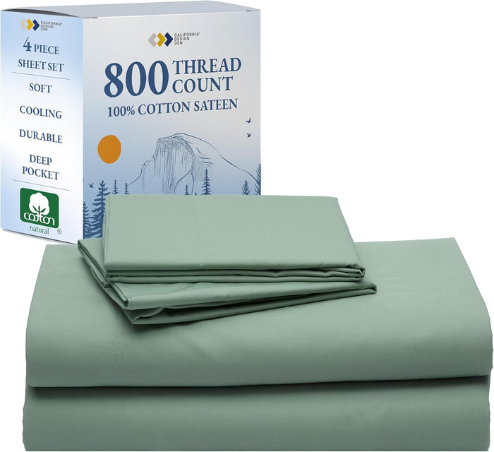 California Design Den Split King Sheet Set - Luxury 800 Thread Count, 100% Cotton Sateen, Bedding Set with Deep Pockets, Cooling & Softer Than Egyptian Cotton Sheets (Beige)