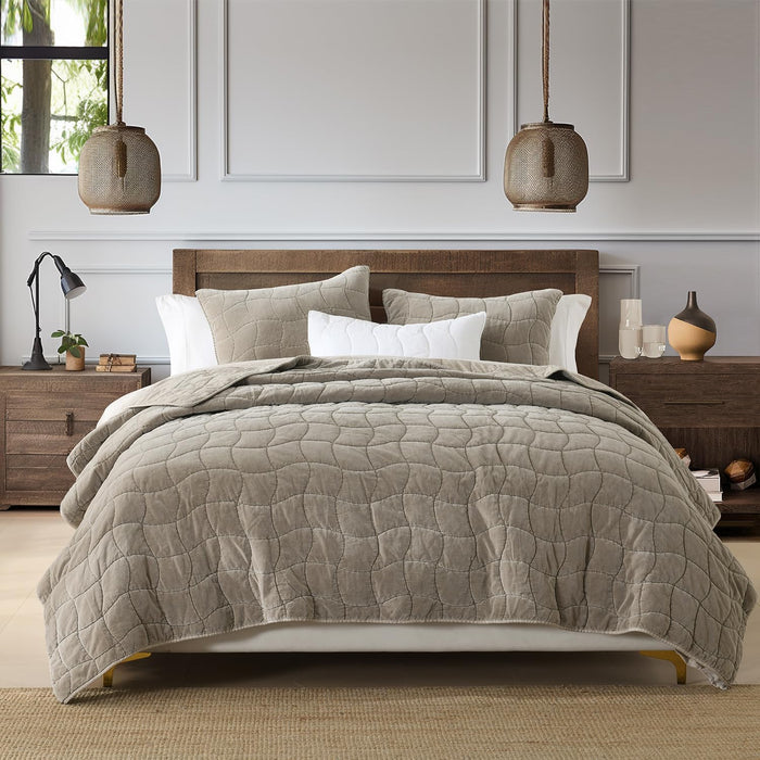 HORIMOTE HOME 100% Cotton Quilt Set Queen Size, Charcoal Pre-Washed Bedspreads Coverlet Set in Geometric Pattern, Cozy Lightweight Stitching Decorative Bedding Cover with 2 Shams for All Season