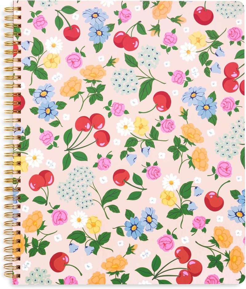 ban.do Floral Rough Draft Large Spiral Notebook, 11" x 9" with Pockets and 160 College Ruled Pages, Strawberry Fields