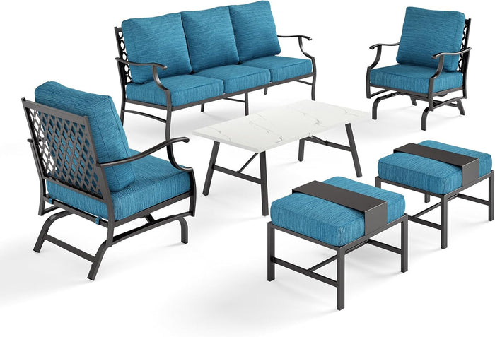 7 Piece Outdoor Patio Furniture Sets Metal Modern Outoor Patio Conversation Set with 5.75" Extra Thick Cushion for Deck Backyard