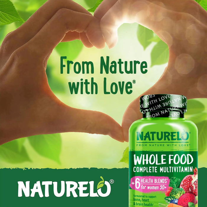 NATURELO Whole Food Multivitamin for Women 50+ (Iron Free) with Vitamins, Minerals, & Organic Extracts - Supplement for Post Menopausal Women Over 50 - No GMO - 120 Vegan Capsules