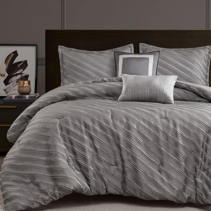 Madison Park King Comforter Set Raised Jacquard Texture Comforters King Size Bed, All Season Down Alternative Bedding King Size Comforter, Decorative Pillows, Matching Shams, Riva, King Beige 5 Piece