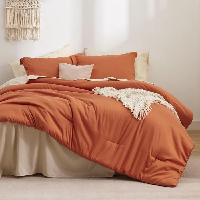 Bedsure Queen Comforter Set - 7 Pieces Grayish Blue Queen Bedding Set for All Seasons, Boho Contrasting Design Bed in a Bag with Comforter, Sheets, Pillowcases & Shams