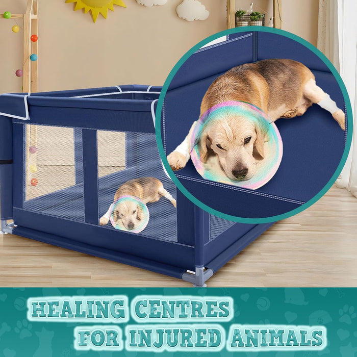 42x42x25.6 Inches Puppy Playpen with Gate, Dog Playpen for Puppies or Small Dogs, DogFence Pet Playpen for Indoor & Outdoor, Sturdy Safety DogPen with Thickened Fabric, High-Strength Nylon Wire Mesh