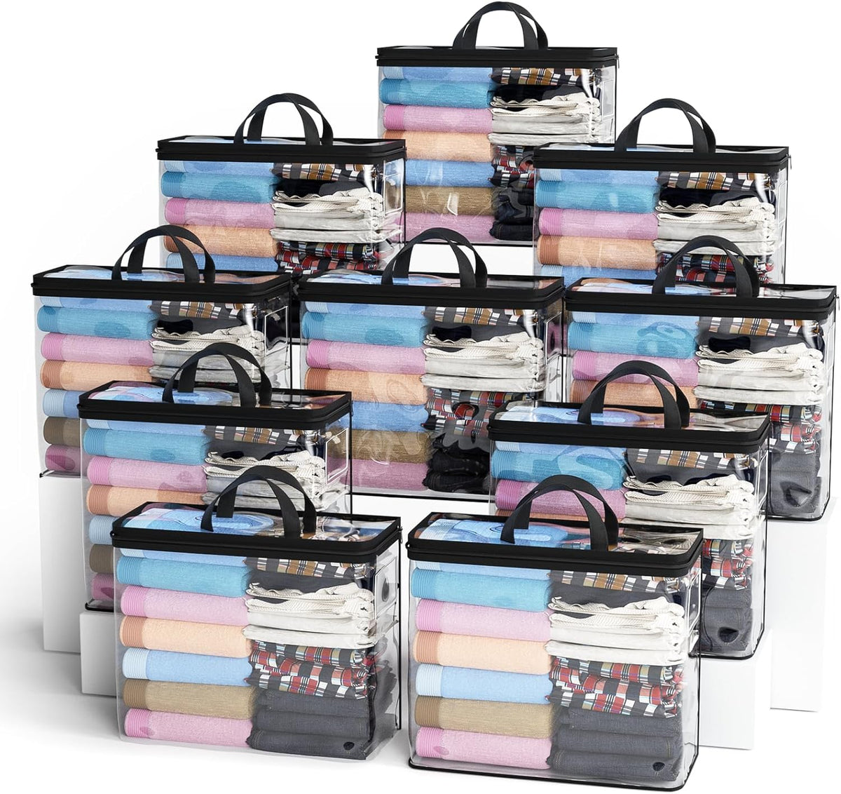 10PACK Clear Zippered Storage Bags for Clothes, 22L Clear Storage Bag, and Blanket Storage Bags for Bedding, Linen, Blankets, Comforters, Clothing & Toys (Purple)