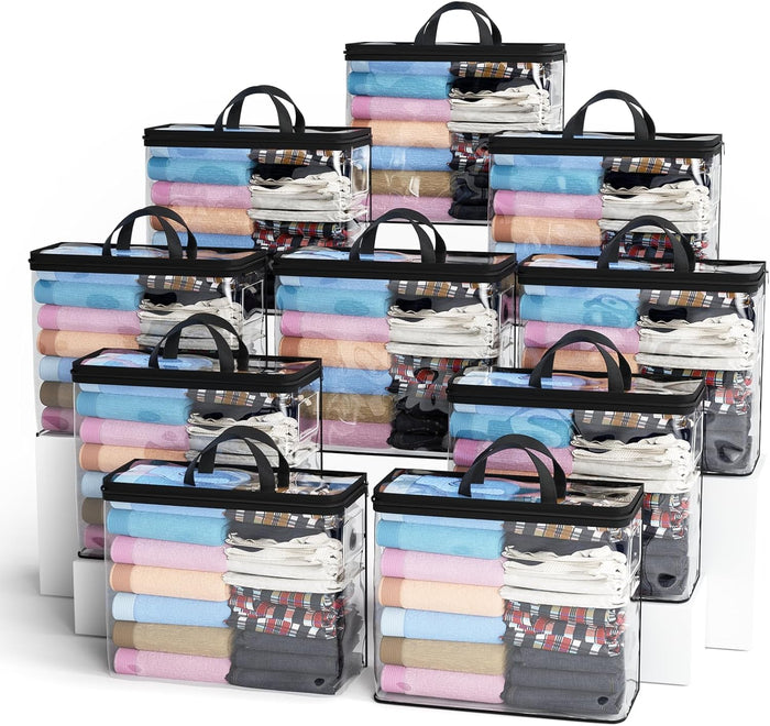 10PACK Clear Zippered Storage Bags for Clothes, 22L Clear Storage Bag, and Blanket Storage Bags for Bedding, Linen, Blankets, Comforters, Clothing & Toys (Purple)