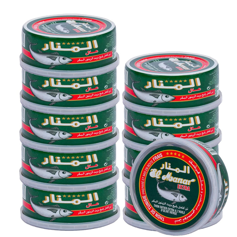Solid Tuna in Virgin Olive Oil - Canned Tuna Fish in Cold Pressed Tunisian Olive Oil from El Manar - 10-Pack of 160g Cans
