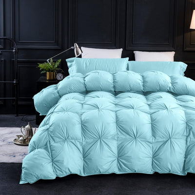Three Geese Pinch Pleat Waterfowl Feathers and Down Comforter Cal King Size Duvet Insert,750+ Fill Power,1200TC 100% Cotton, Premium All Seasons Aqua-Sky Warm Hotel Comforter with 8 Tabs.