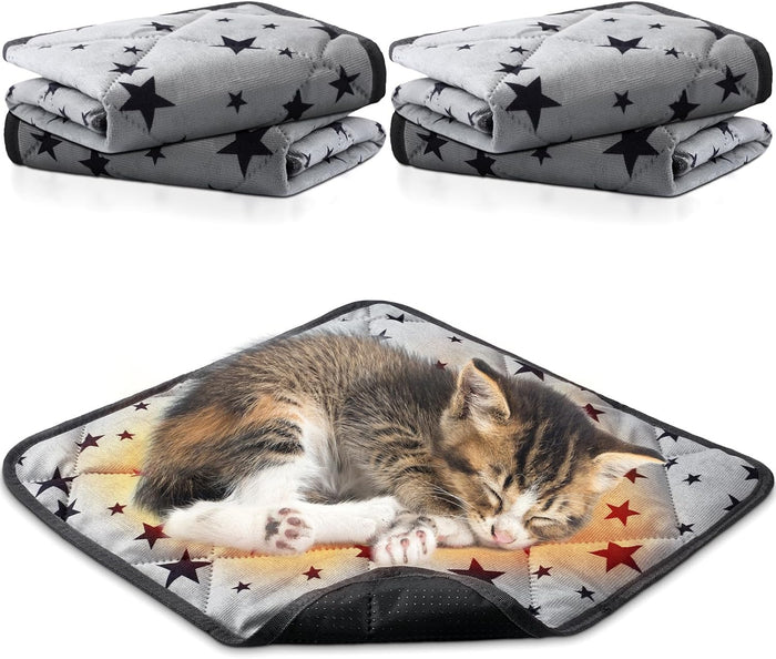 Namalu 4 Pack Self Warming Cat Bed Self Heating Cat Mat Star Pattern Soft Dog Crate Pad Thermal Pet Mat Anti Slip Kennel Dog Washable Warming Bed for Outdoor Indoor(18 x 24 Inch,Gray)