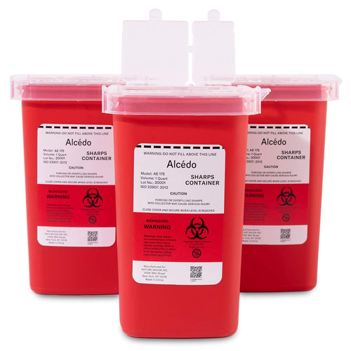 Alcedo Sharps Container for Home Use 1 Quart (1-Pack) | Biohazard Needle and Syringe Disposal | Small Portable Container for Travel and Professional Use