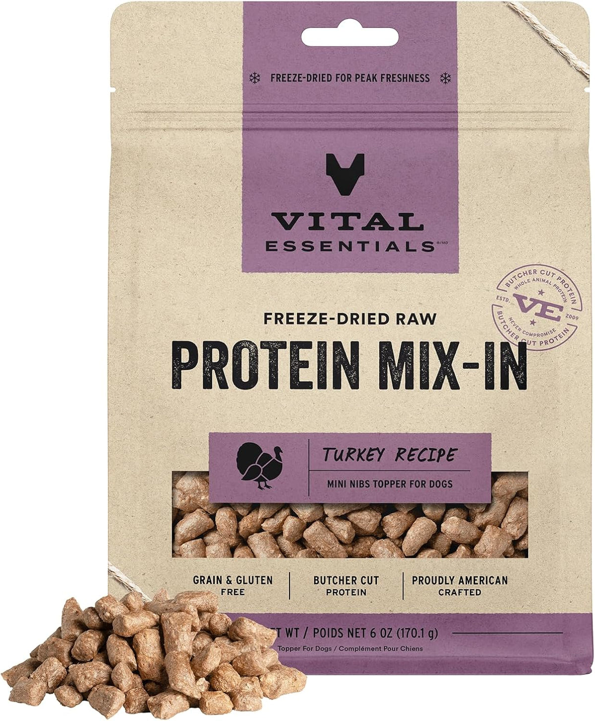 Vital Essentials Freeze-Dried Raw Protein Mix-in Dog Food Topper, Rabbit Mini Nibs Topper for Dogs, 18 oz